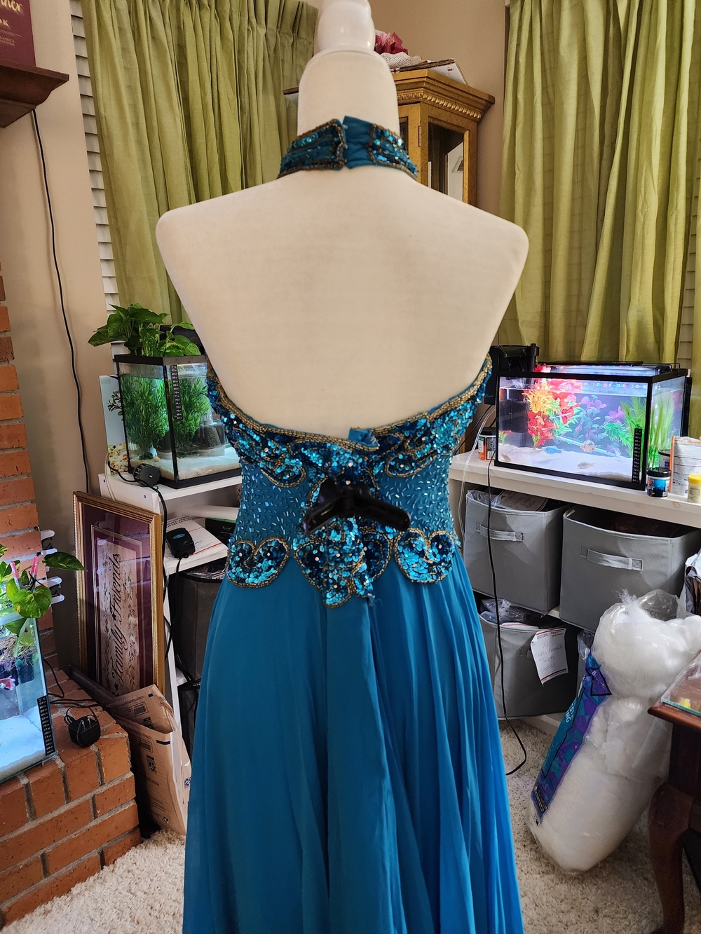 Beaded Halter Maxi Dress in Teal 12/14 - Picture 5 of 8